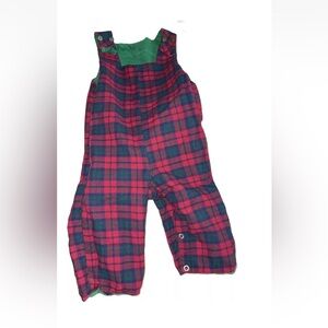 9-12 months reversible longall Kelly green cord & navy, green and red plaid.
